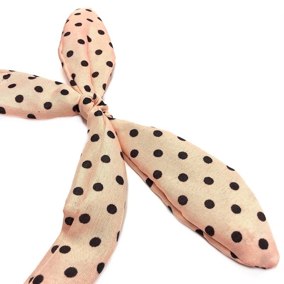 Coral Pink Polka Dot Bunny Ear Headband - Picture 2 of 9